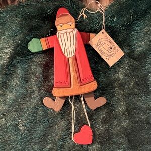 🆕Vintage MIDWEST IMPORTERS Folk Art Pull String Puppet Santa Ornament, OS